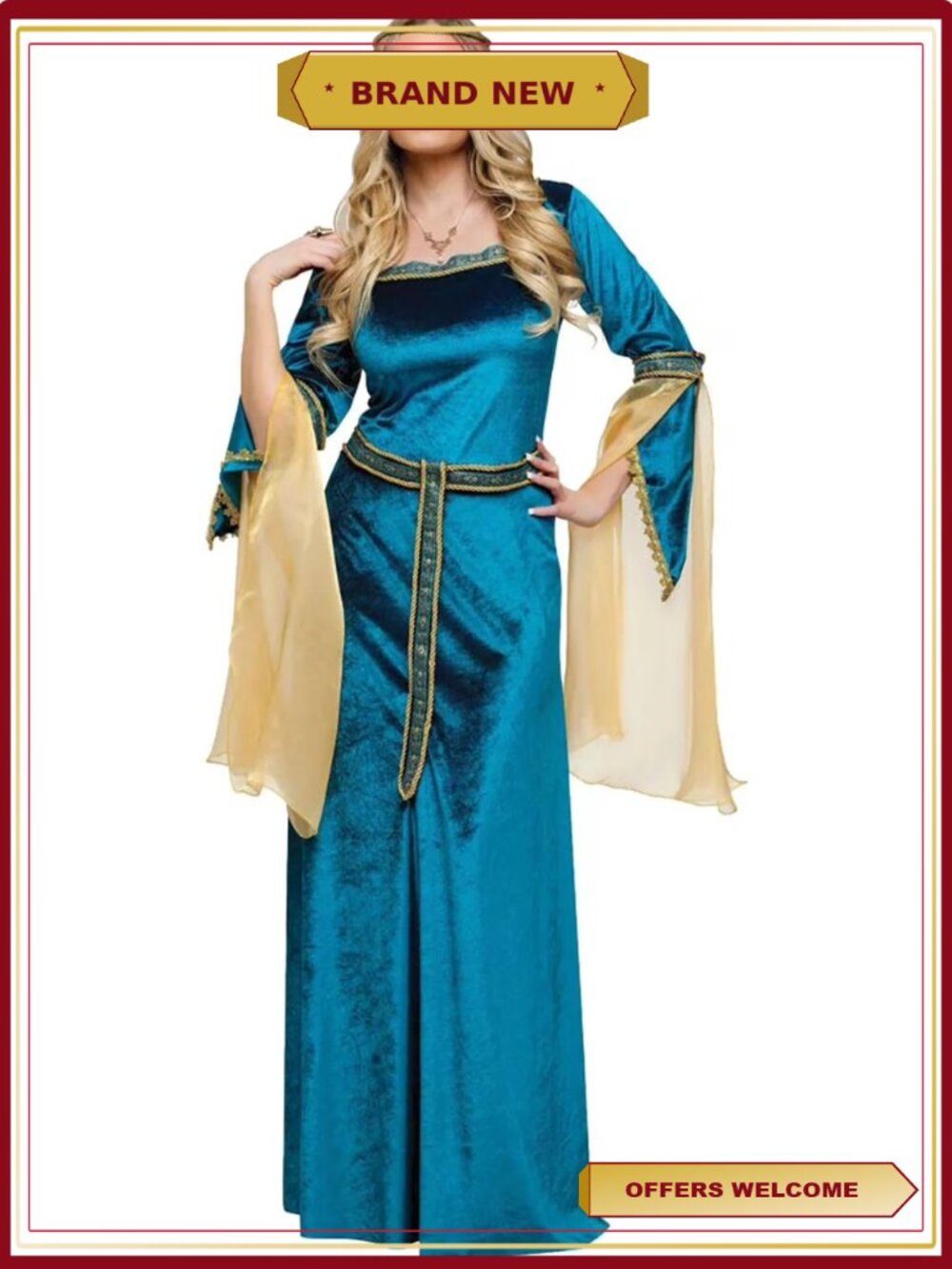 Women's Renaissance Princess Costume Teal Velvet Gown